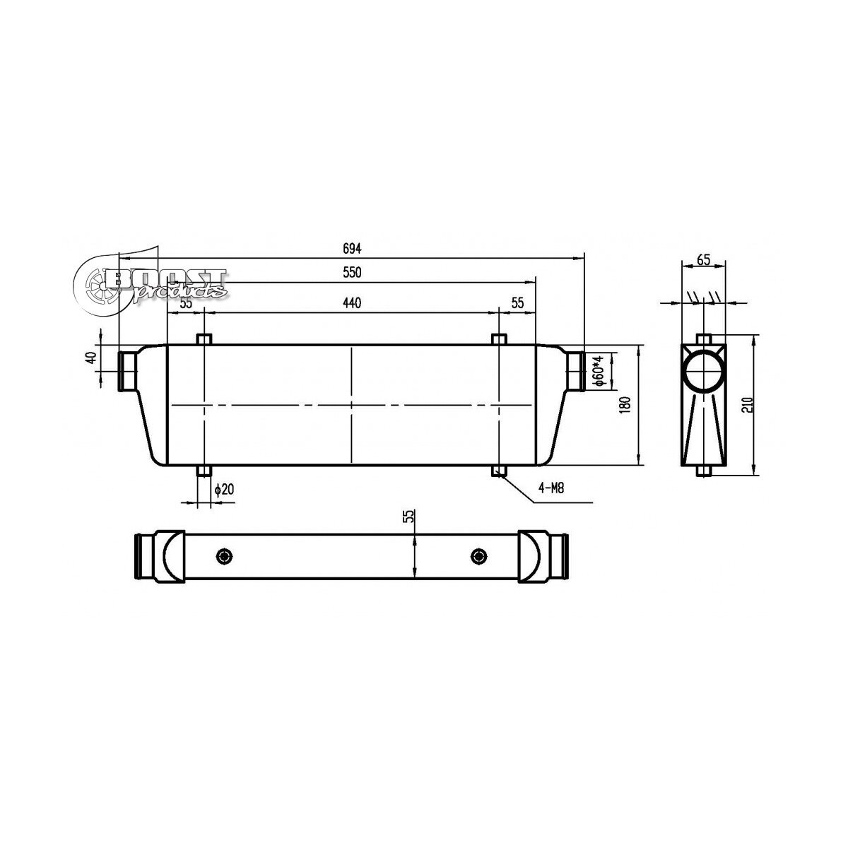 Ladeluftkühler Competition 550x180x65mm - 60mm - 350PS