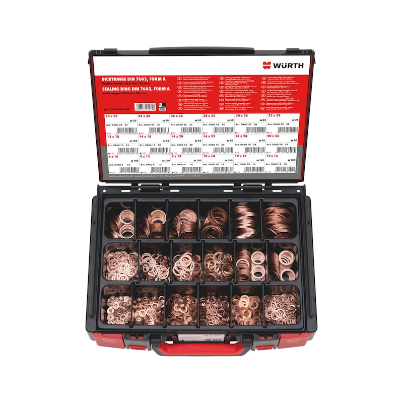 Würth Dichtring Sortiment Kupfer DIN 7603 Form A 1350-teilig im Systemkoffer