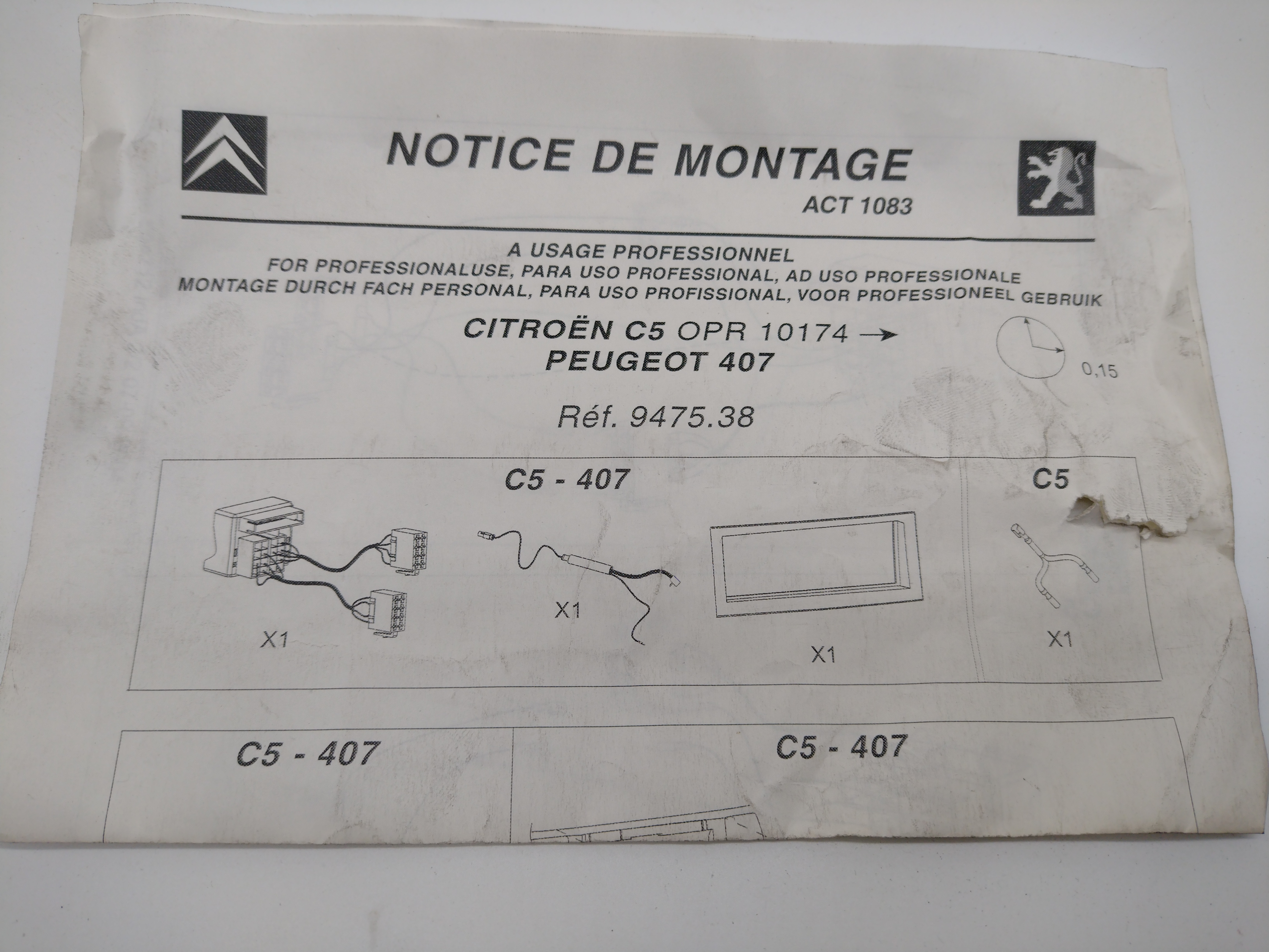 PEUGEOT 406 / Citroen C5 Radioblende 947538 NEU NOS NEW OEM