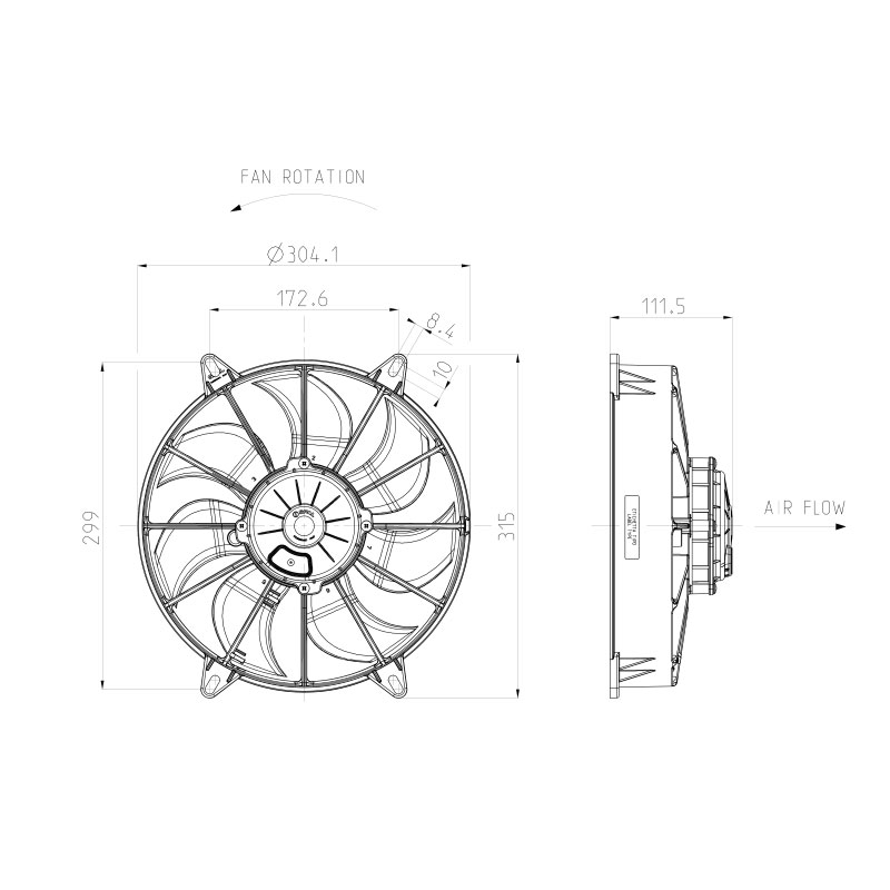 SPAL Lüfter VA03-AP90/LL-68A 280mm 12V saugend 2768 m³/h Kühlerlüfter Motorsport