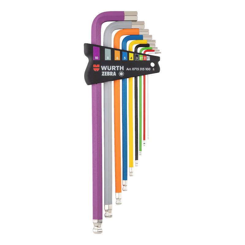 Würth Winkelschraubendreher Satz Innensechskant Kugelkopf farbig 1,5 bis 10 mm extra lang 9 teilig