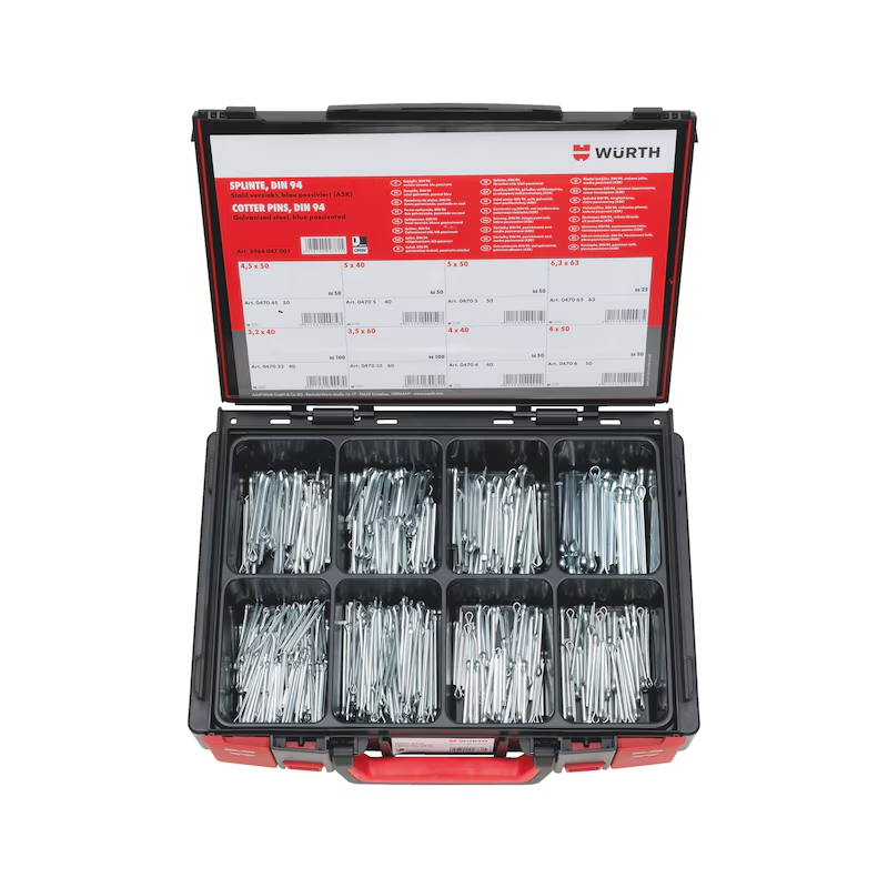 Würth Splinte Sortiment ISO 1234 475-teilig System-Koffer 4.4.1 verzinkt
