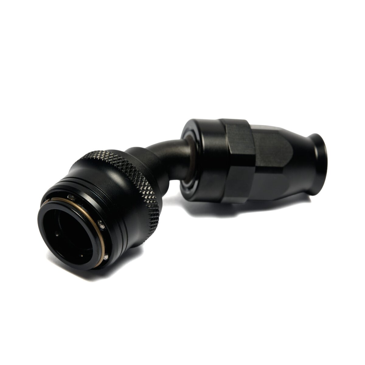 Quick Click PTFE Schlauchanschluss Fitting weiblich Dash 12 / -12 AN - 45° - schwarz matt