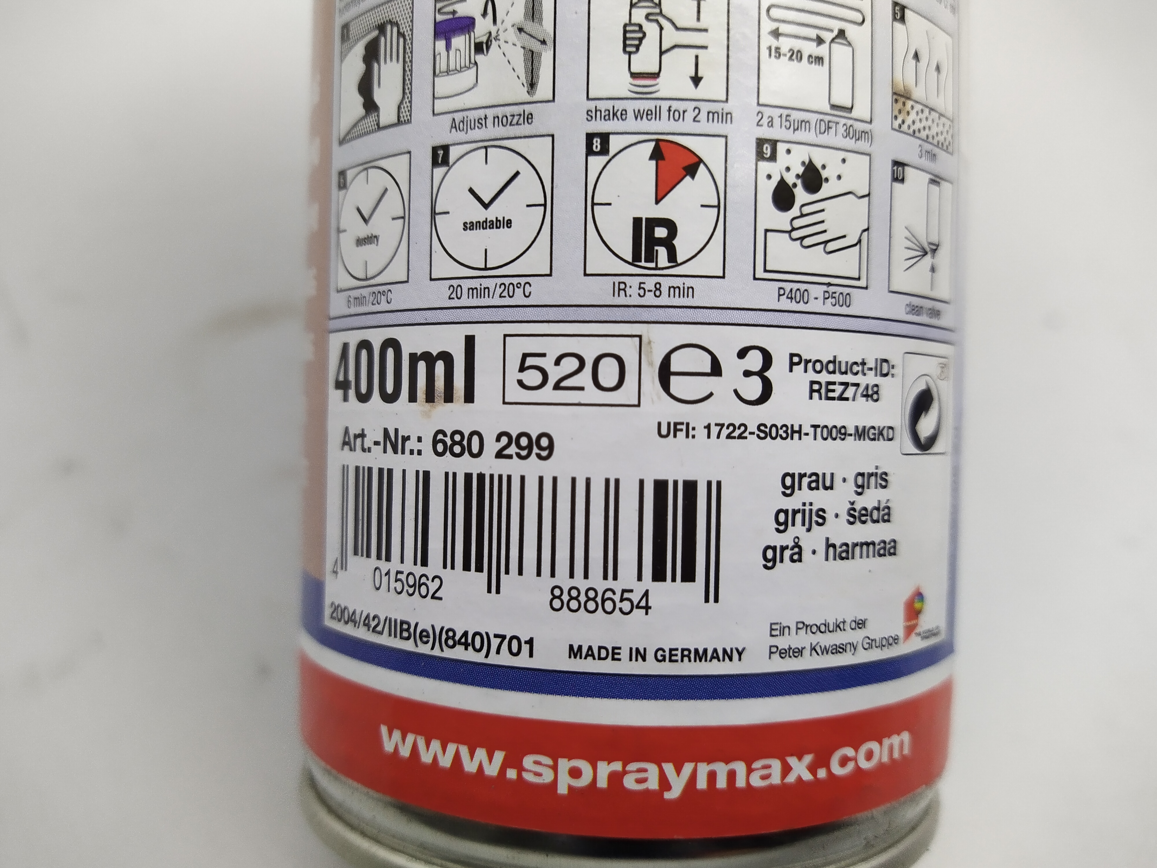 SPRAY MAX 1K RAPID EPOXY GRUNDIERUNG grau 400ml Spray