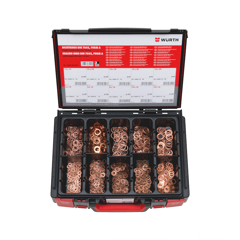 Würth Dichtring Sortiment Kupfer DIN 7603 850-teilig im Systemkoffer