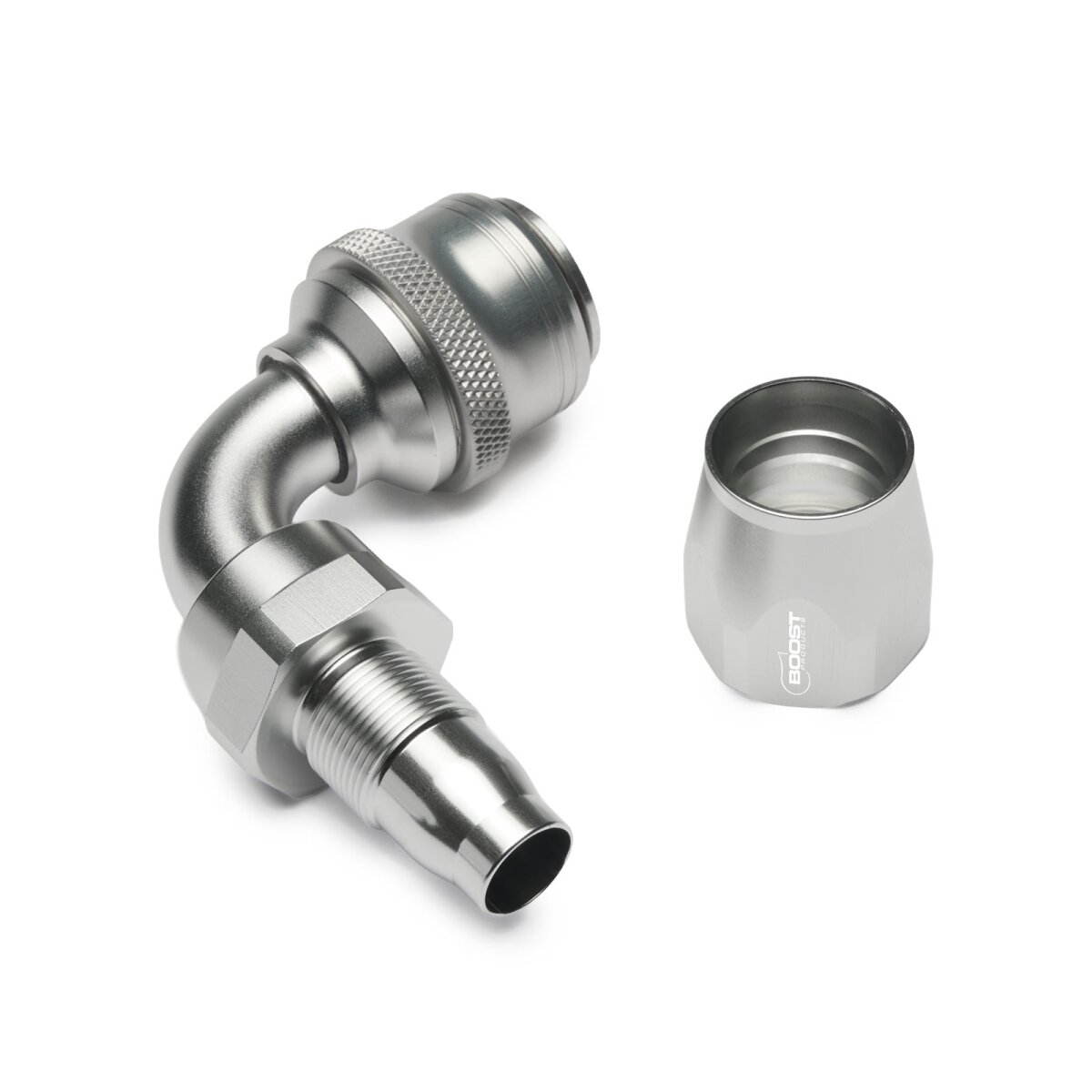 Quick Click Schlauchanschluss Fitting weiblich Dash 12 / -12 AN - 90° - silber matt