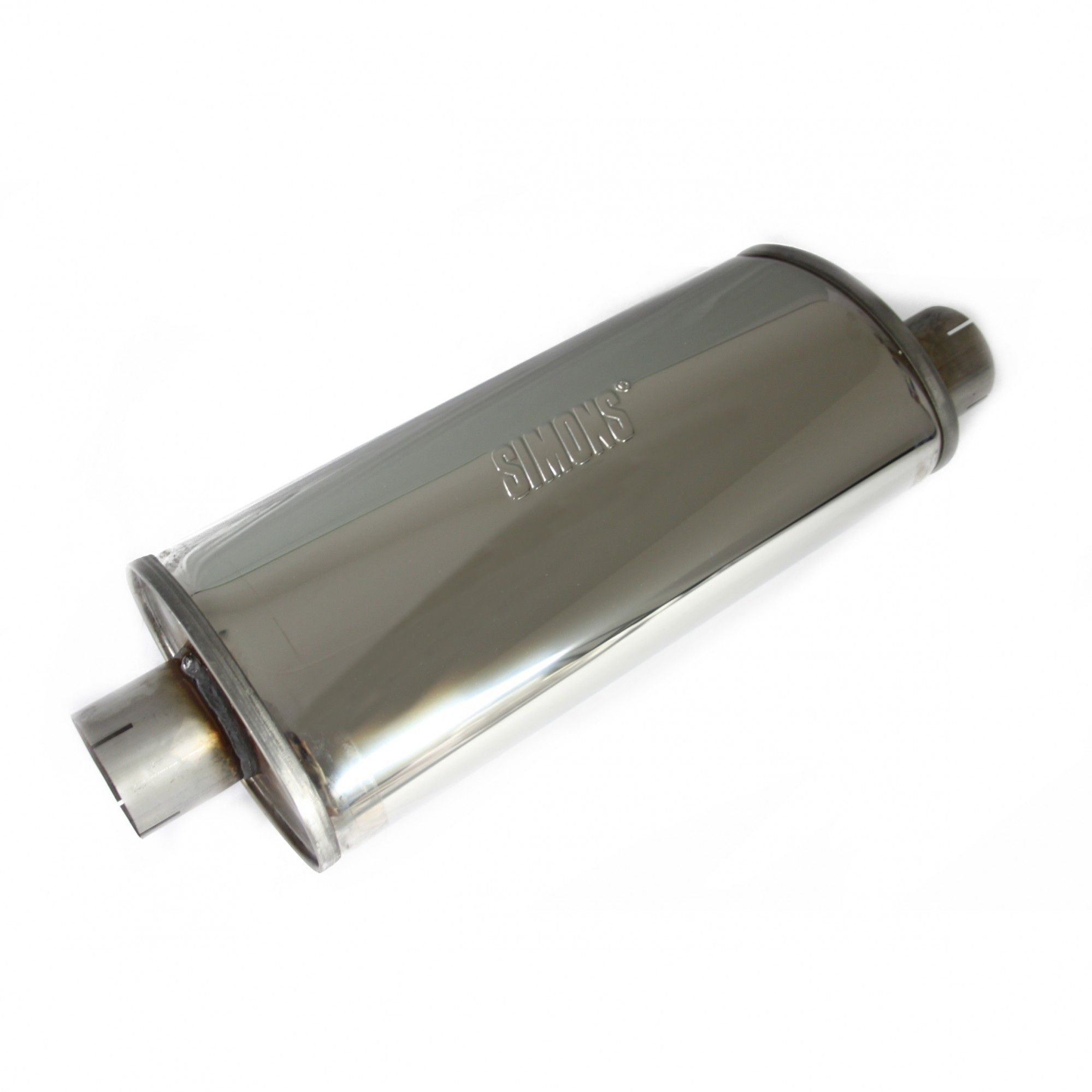 SIMONS Universal Edelstahl Schalldämpfer TOPF Auspuff LEISE - "TURBO" 76MM GLANZ SIMONS Universal Edelstahl Schalldämpfer TOPF Auspuff LEISE - "TURBO" 76MM GLANZ