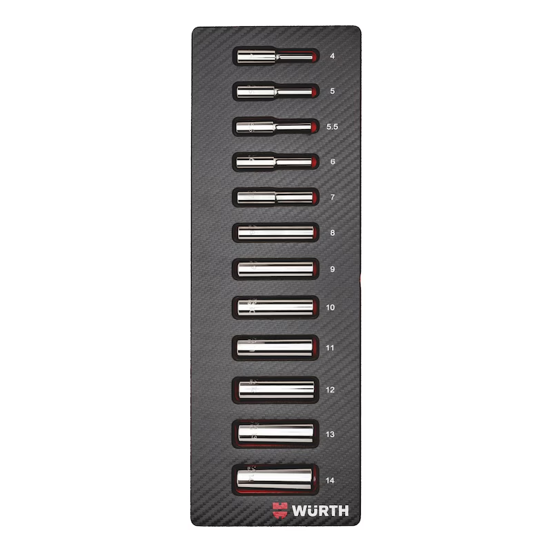 Würth ORSY System Steckschlüssel-Set 1/4 Zoll lang 12-teilig Einlage 2.4.1 Carbon-Optik 0965905052