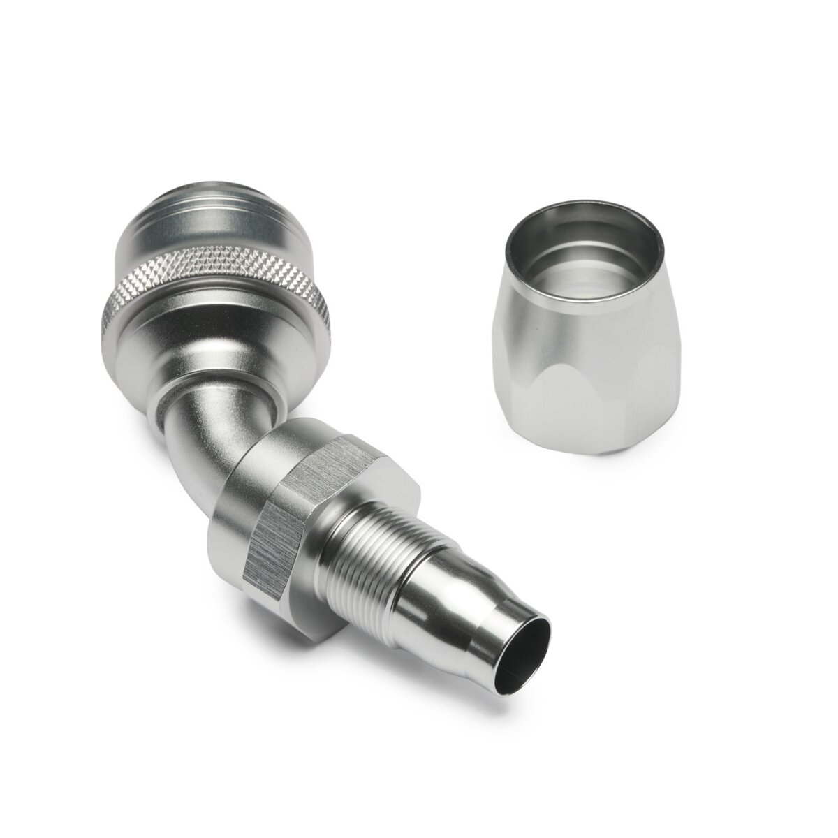 Quick Click Schlauchanschluss Fitting weiblich Dash 12 / -12 AN - 45° - silber matt