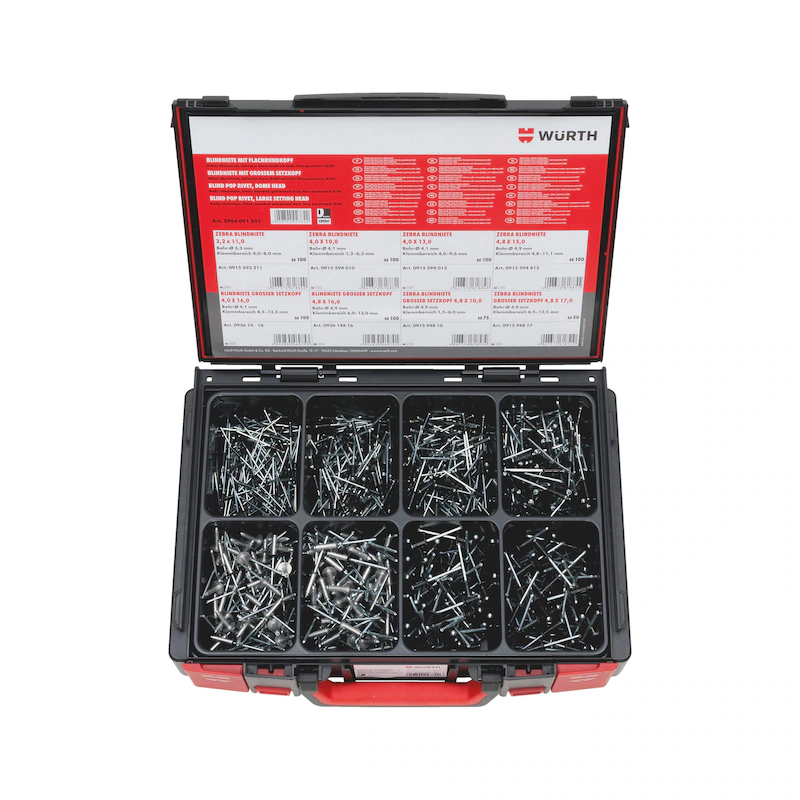 Würth Blindniet Sortiment Flachkopf 725-teilig schwarz Alu/Stahl System-Koffer 4.4.1