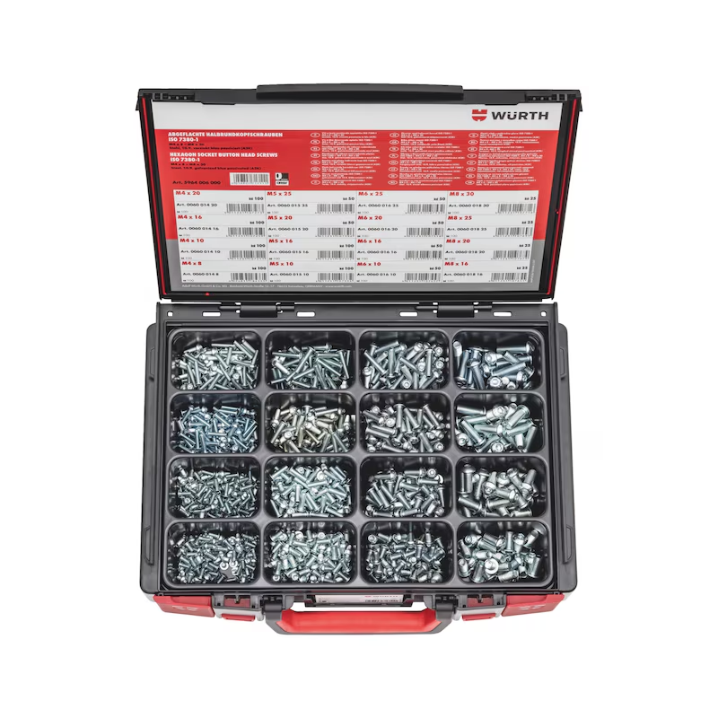 Würth Schrauben Halbrundkopf ISO 7380-1 Sortiment 1000-tlg M4–M8