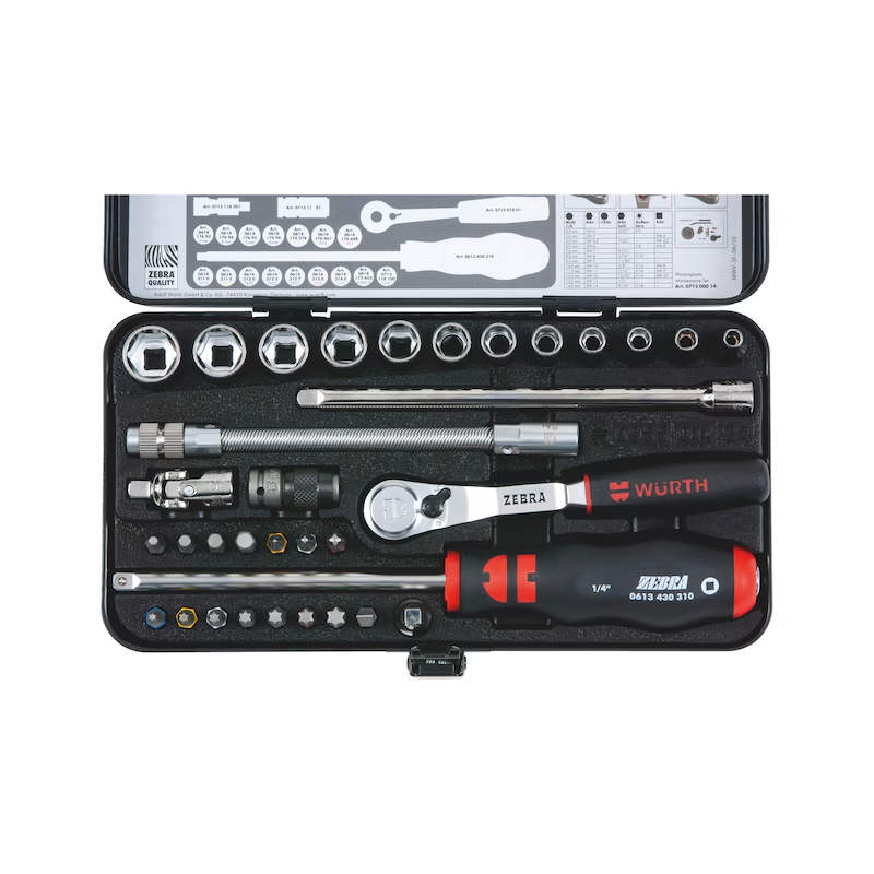 Würth Steckschluesselsatz 1/4 Zoll 34 teilig Metallkassette Profi Werkzeug