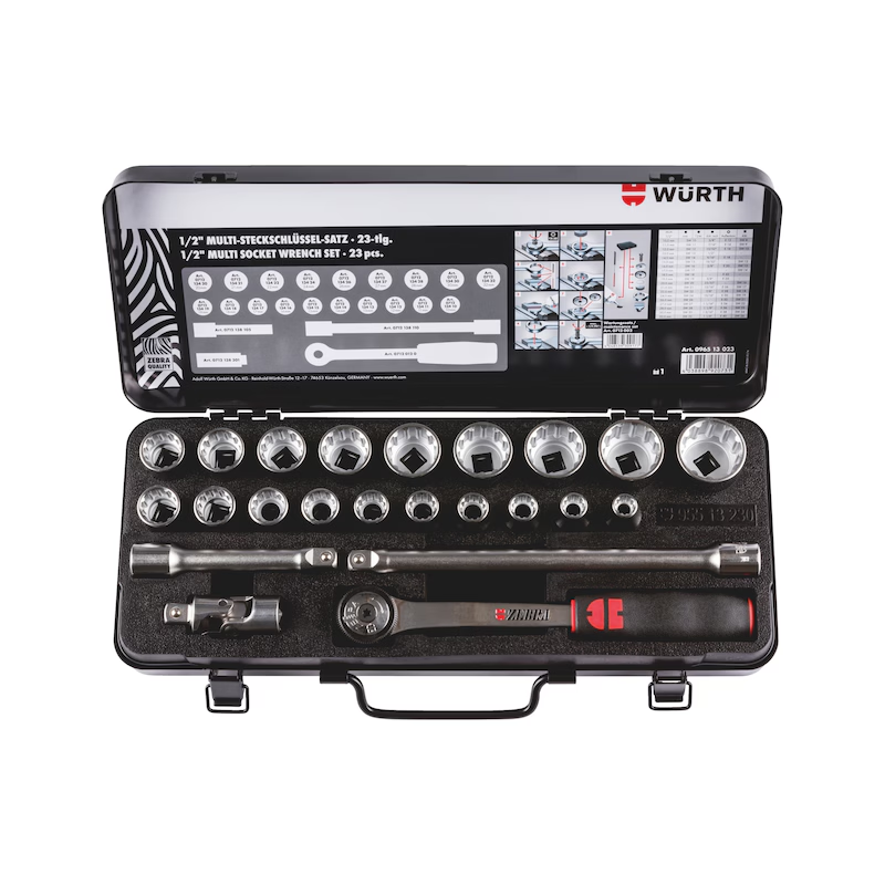 Würth Multi Steckschlüsselsatz 1/2 Zoll 23 teilig Metallkassette ZEBRA Profi