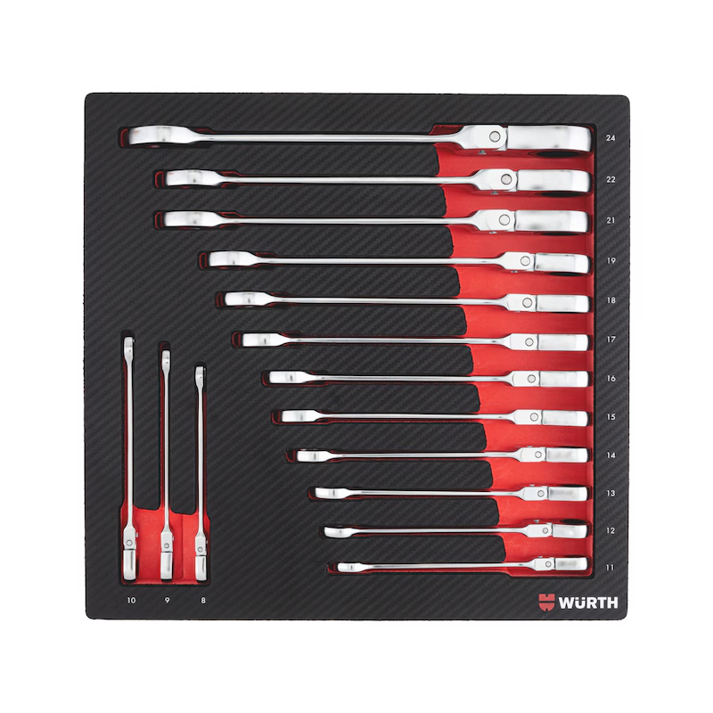 Würth ORSY System-Einlage Ratschenringmaulschlüssel flexibel 15-tlg POWERDRIV Carbon 0965905470